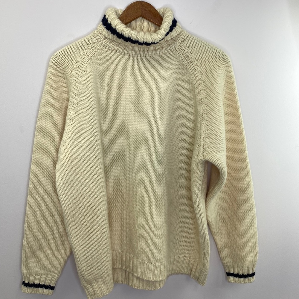 Vintage LL Bean Cream Turtleneck Sweater with Black Trim